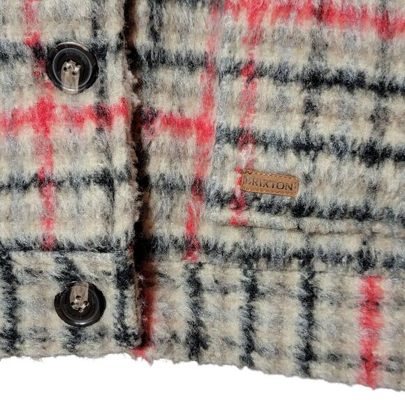 Brixton Nouvelle Plaid Sherpa Peacoat Red Black Vanilla Cozy Fall Winter Chic M - Picture 10 of 16